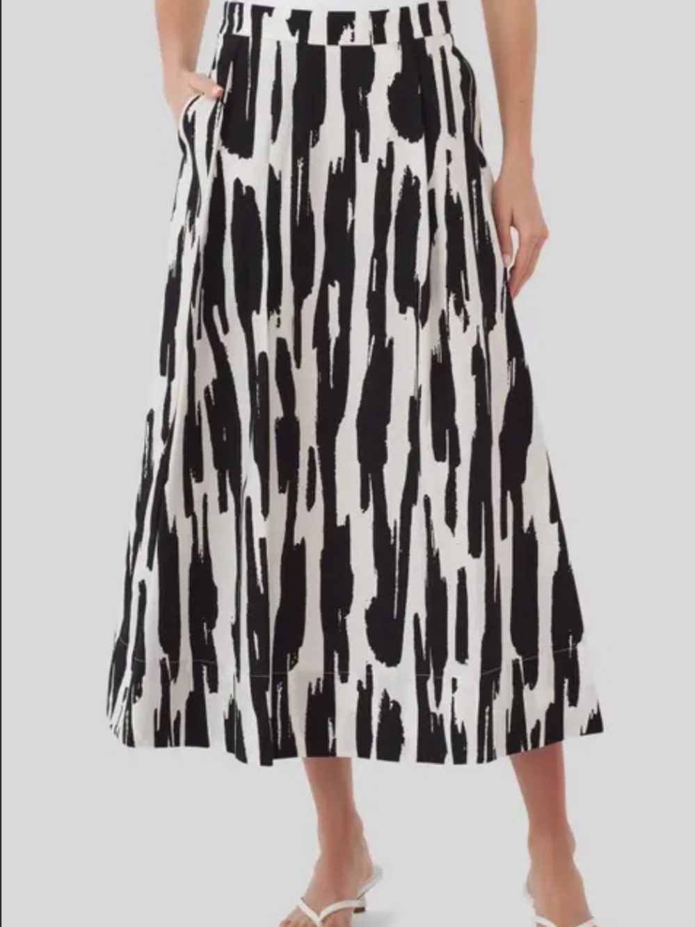 Zara Black & White Abstract Midi Skirt